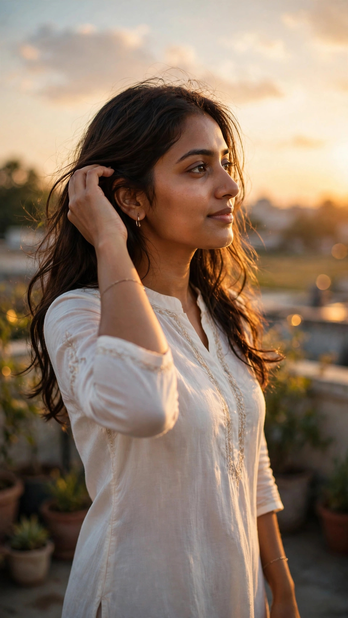 Example image of a girl in a white dress in golden-hour light